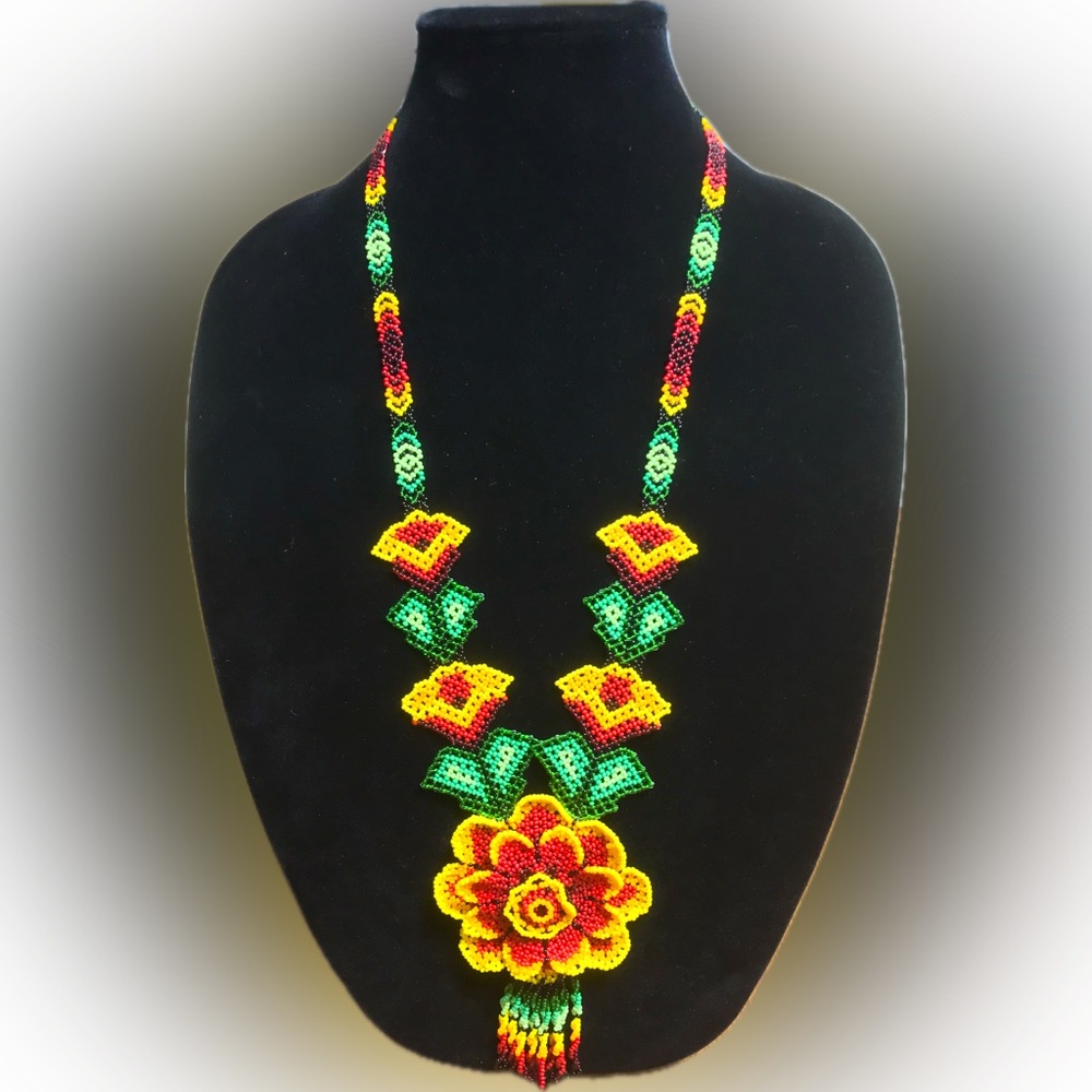 Artisan 3D Flower Blooming Sequence Glass Seed Bead Necklace